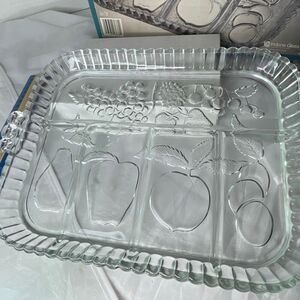 Vintage Indiana glass Crystal Happenings 5 part relish tray veggies fruit